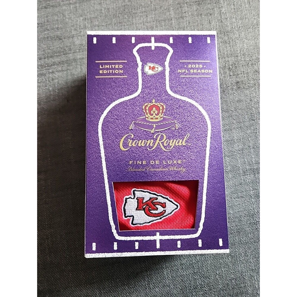 CHIEFS COLLECTIBLE EMPTY CROWN ROYAL WHISKEY Bottle, BOX & DUST BAG 2025
